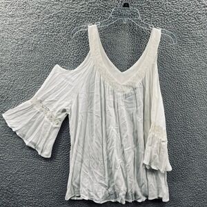 Torrid Womens Boho Top 2X Off White Cold Shoulder Gauze Lace Flowy Romantic NWT